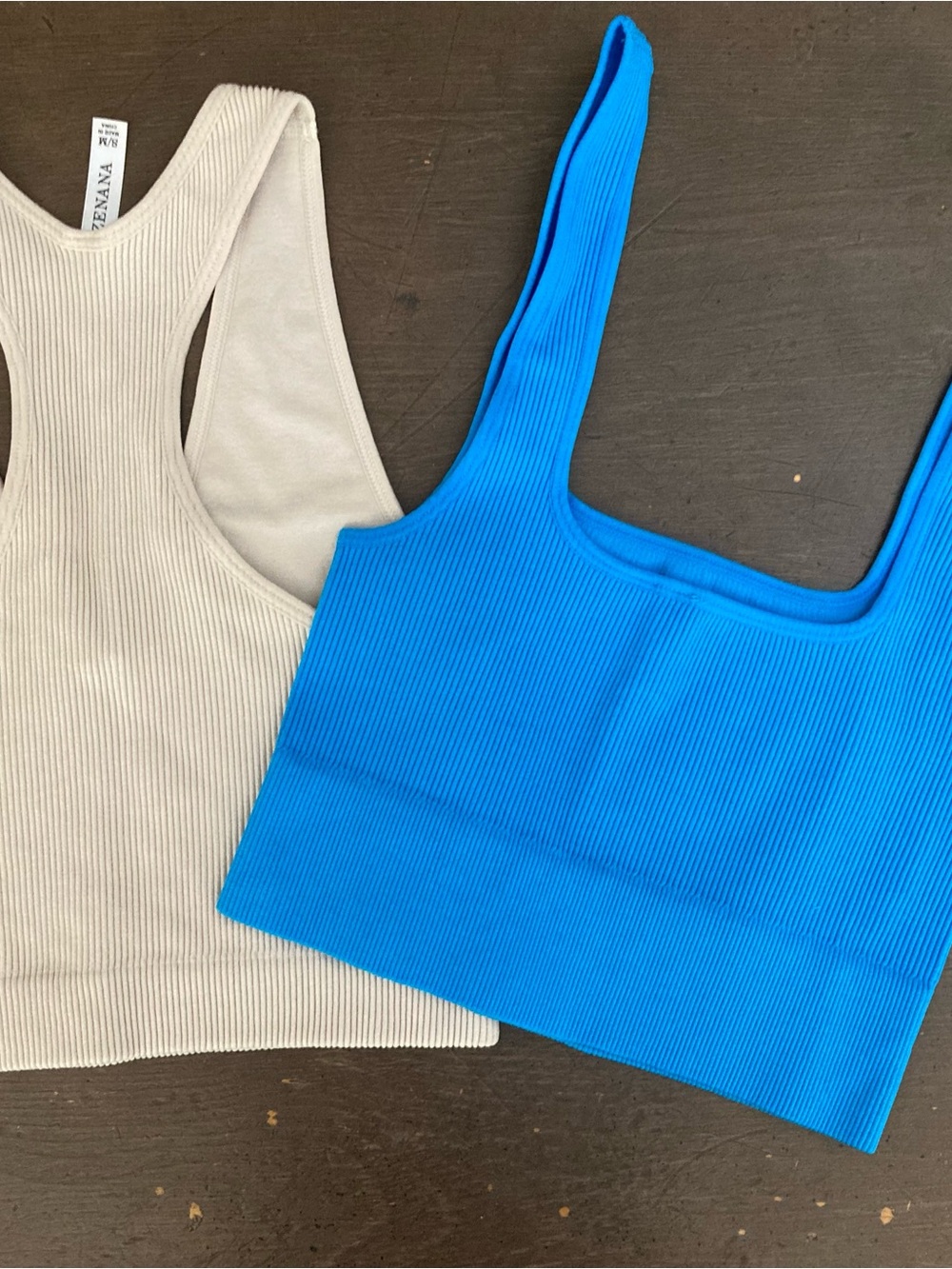 2 Zenana Outfitters Ribbed Crop Tank - Bright Blue & Cream